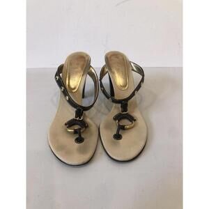 Dolce & Gabbana Brown Leather Canvas Gold studded heels